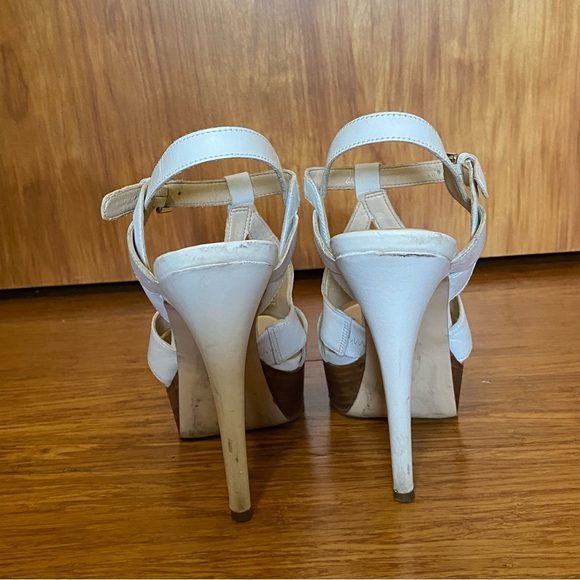 Guess White Strappy Wood Platform 5” Heels - Picture 7 of 8
